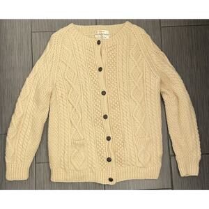 Pure Wool Purple Heather Handknit Fisherman Sweater Ivory Large Ireland